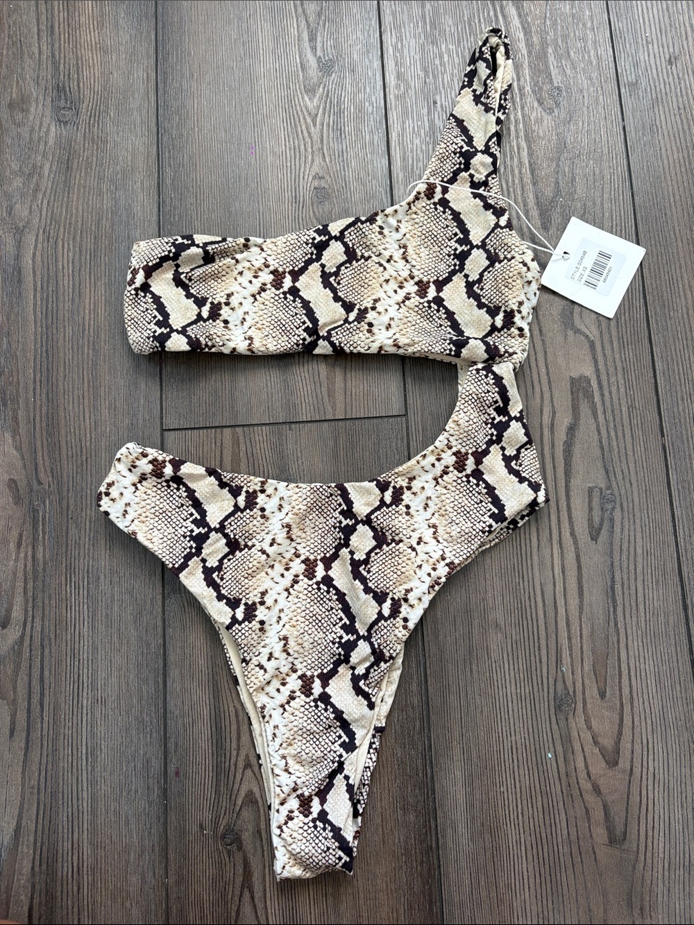 One-Shoulder Snakeskin Print One-Piece Swimsuit in Beige and Brown